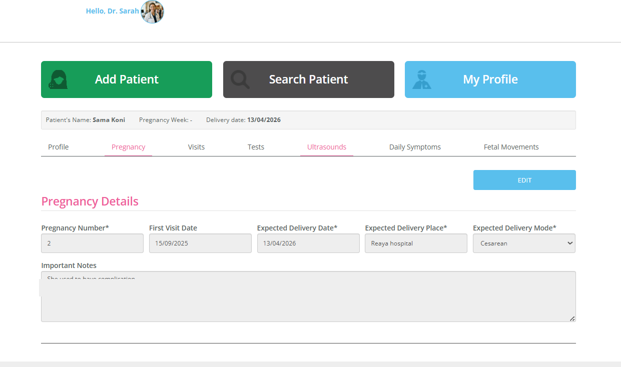 Pregnancy details screen